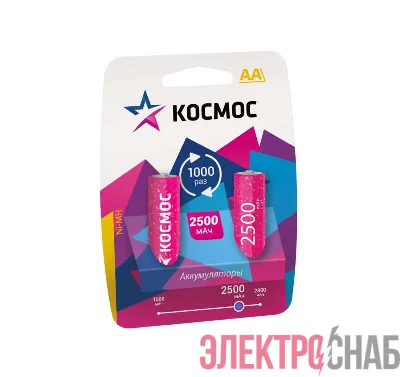 Аккумулятор R6 NI-MN 2500мА.ч BP-2 (блист.2шт) Космос KOCR6NIMH2500MAH2BL