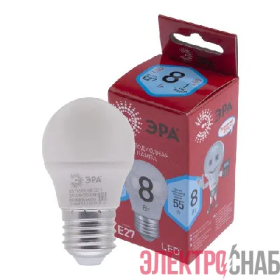 Лампа светодиодная RED LINE LED P45-8W-840-E27 R 8Вт P45 шар 4000К нейтр. бел. E27 Эра Б0049645