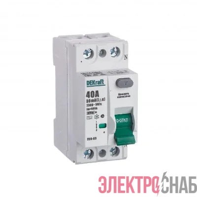 Выключатель дифференциального тока (УЗО) 2п 40А 30мА тип AC 6кА УЗО-03 SchE 14056DEK
