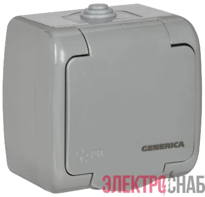 Розетка 1-м ОП AQUATIC РСш12-2-А 16А IP54 с заземл. с крышкой GENERICA ERA12-K03-16-54