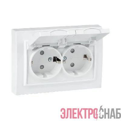 Розетка 2-м СП Минск 16А IP44 с заземл. защ. шторки с крышкой бел. EKF ERR16-129-200-44