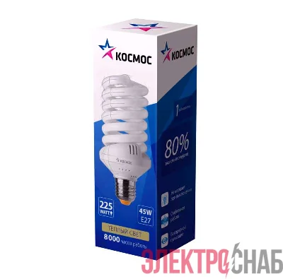 Лампа люминесцентная компакт. SPC 45Вт E27 спиральная 4000К Т3 КОСМОС LKsmT3SPC45wE2742