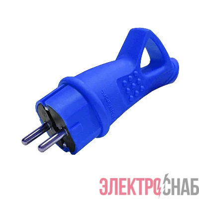 Вилка электрическая 1ф 16А 250В IP44 с заземл. с ушком каучук син. (еврослот) UNIVersal 3040