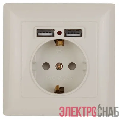 Розетка 1-м СП Solo 4-410-02 16А IP20 250В 2хUSB P+E Schuko с заземл. защ. шторки слон. кость Intro Б0053714