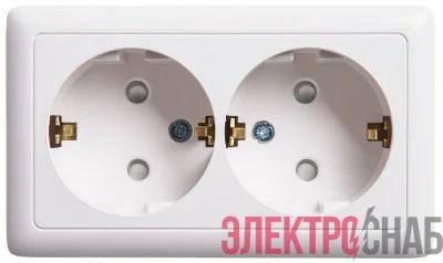 Розетка 2-м ОП Хит 16А IP20 с заземл. защ. шторки с изолир. пластиной бел. SE RA16-239I-B