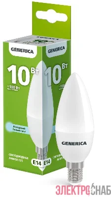 Лампа светодиодная C35 10Вт свеча 6500К E14 230В GENERICA LL-C35-10-230-65-E14-G