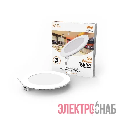 Светильник светодиодный Slim 9Вт 3000К IP20 610лм 220-240В ДВО круг бел. GAUSS 939111109