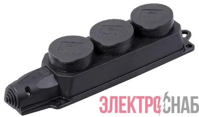 Колодка удлинителя 3-м IP44 Омега РБ33-1-0м с защ. крышкой каучук IEK PKR61-016-2-K02