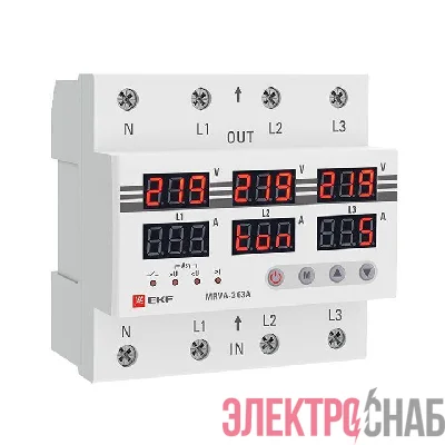 Реле напряжения и тока трехфазное с дисплеем MRVA-3 63A EKF MRVA-3-63A