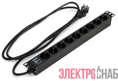 Блок розеток 9-м 16А SHE19-9SH-2.5EU 250В 3х1.5кв.мм 482.6х44.4х44.4мм для 19дюйм горизонт. Schuko с вилкой Schuko шнур 2.5м Hyperline 397067