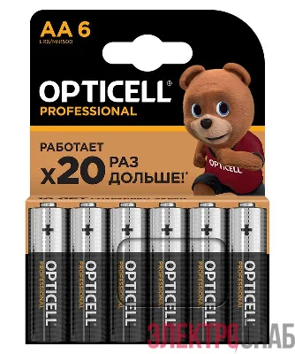 Элемент питания алкалиновый AA/LR6 (блист. 6шт) Professional Opticell 5052003
