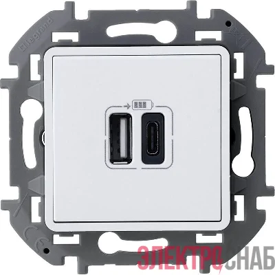 Устройство зарядное Inspiria с 2-мя USB разьемами A и C 240В/5В 3000мА бел. IEK 673760