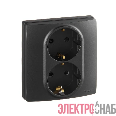 Розетка 2-м СП Etika 16А IP31 250В 2х2P+E с заземл. защ. шторки немецк. стандарт безвинт. клеммы антрацит IEK 672633