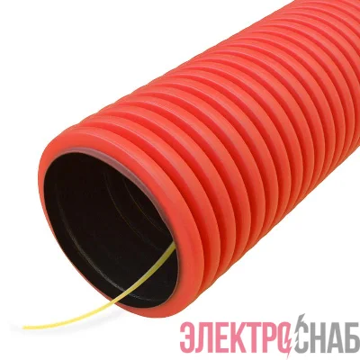 Труба гофрированная двустенная ПНД гибкая d63мм с протяжкой SN18 450 красн. (уп.50м) Промрукав PR15.0114