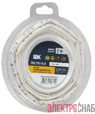 Трубка термоусадочная ТТУ нг-LS 4/2 бел. (уп.2м) IEK UDR12-004-002-002-K01-T