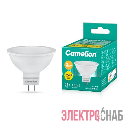 Лампа светодиодная LED5-S108/830/GU5.3 5Вт рефлектор матовая 3000К тепл. бел. GU5.3 405лм 170-265В Camelion 12041