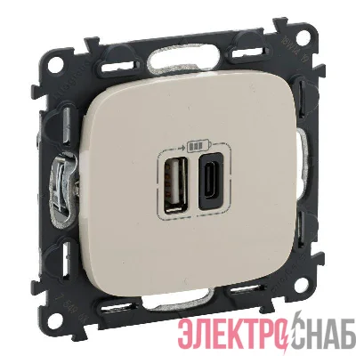 Устройство зарядное Valena Allure с 2-мя USB-разьемами тип A-тип C 240В/5В 3000мА с лиц. панелью сл. кость Leg 754966