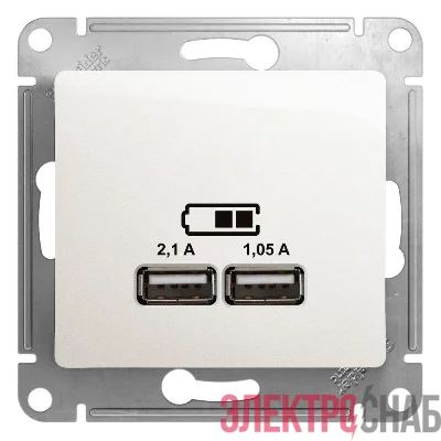 Розетка USB 2-м СП Glossa тип A+A 5В/2100мА 2х5В/1050мА механизм перламутр. SE GSL000633