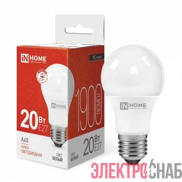 Лампа светодиодная LED-A60-VC 20Вт грушевидная 4000К нейтр. бел. E27 1900лм 230В IN HOME 4690612020303