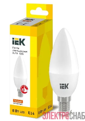 Лампа светодиодная Alfa 8Вт C35 свеча 3000К E14 230В (6шт) IEK LLA-C35-8-230-30-E14-6