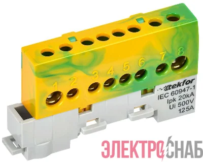 Шина PE "земля" изол. на универс. держ. 8х12-8-ЖЗ TEKFOR IEK TF-NN20-08-KL-K52