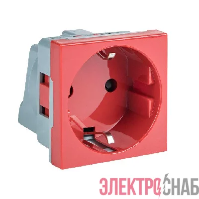 Розетка 45х45 (2 модуля) с заземл. прямая красн. EKF E2MR16-028-70
