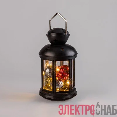 Фонарь декоративный 12х12х20.6см с шариками тепл. бел. корпус черн. Neon-Night 513-061