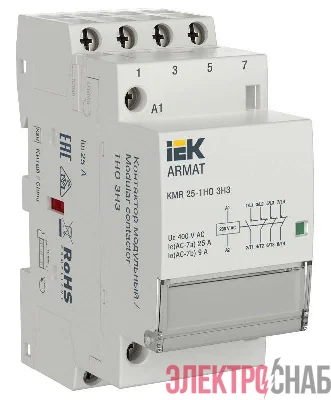 Контактор модульный KMR 25А 230В AC 1НО 3НЗ ARMAT IEK AR-KMR10-025-13-230