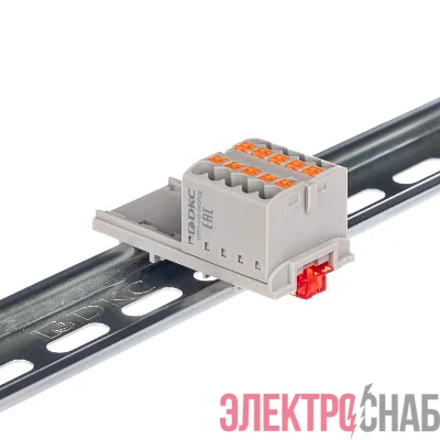 Блок распределительный с вертикал. адаптером на рейки шир. 15/35мм зажим push-in 10 точек подключения 2.5кв.мм сер. DKC DTP1-010-04SPUG-V