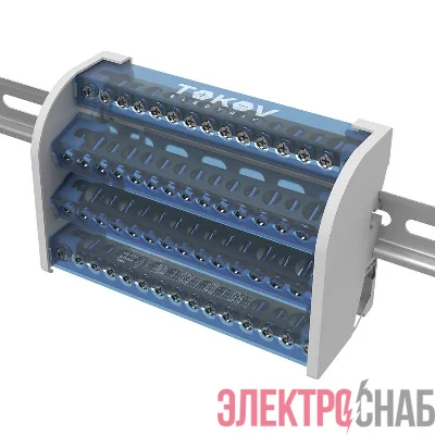 Шина на DIN-рейку в корпусе (кросс-модуль) 4 группы по 15 отверстий 125А TOKOV ELECTRIC TKE-DBTB-125-4-15/3L+PEN