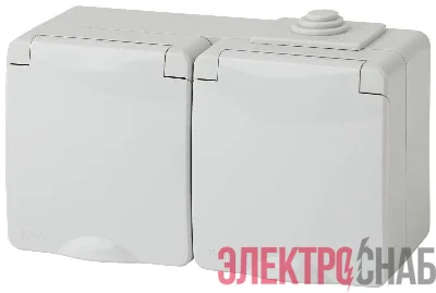 Розетка ОП 2х2P+E 11-2604-03 16А-250В гориз. с защ. шторками IP65 сер. ЭРА Б0035992