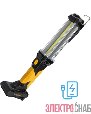 Фонарь-светильник аккумуляторный 12Вт COB LED+5Вт LED Li-ion 18650 4000мА.ч Power-bank индикатор заряда корпус ABS-пластик с покрытием SoftTouch USB-шнур type C магнит на корпусе складной крючок для подвеш. КОСМОС KOC704Lit