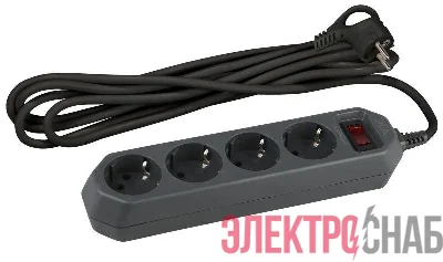 Удлинитель с сетевым фильтром 4х1.5м с заземл. 10А IP20 USF-M-4es-1.5m-B ПВС 3х0.75 термозащита с выкл. черн. Эра Б0019740