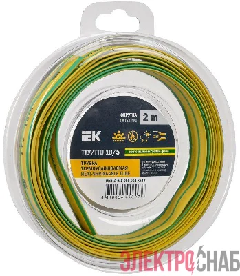 Трубка термоусадочная ТТУ нг-LS 10/5 желт./зел. (уп.2м) IEK UDR12-010-005-002-K52-T
