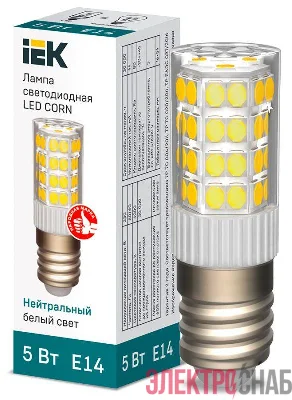 Лампа светодиодная Corn 5Вт капсульная 4000К нейтр. бел. E14 230В керамика IEK LLE-Corn-5-230-40-E14