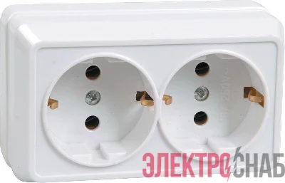 Розетка 2-м ОП Октава РС22-3-ОБ 16А IP20 с заземл. бел. IEK ERO21-K01-16-DC
