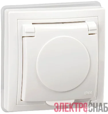 Розетка 1-м СП Кварта РСбш10-3-КБ-44 16А IP44 с заземл. защ. шторки с крышкой бел. GENERICA KV-R16-16-44-K01
