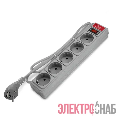 Удлинитель с сетевым фильтром 5х1.8м 10А IP21 ПВС 3х0.75 сер. Союз 1341
