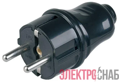 Вилка прямая ВПп10-02-Ст разборная с заземл. контактом 16А черн. IEK EVP10-16-01-K02