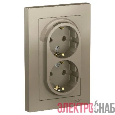 Розетка 2-м СП AtlasDesign 16А IP20 с заземл. в сборе шампань SE ATN000524