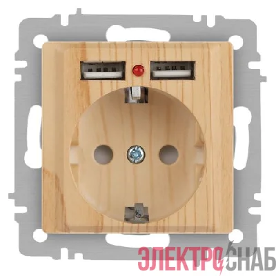 Розетка 1-м СП Accent 6-410-11 16А IP20 250В P+E Schuko + 2хUSB защ. шторки сосна Intro Б0063720