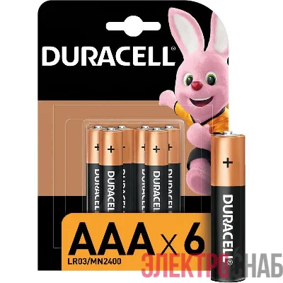 Элемент питания алкалиновый LR03-6BL BASIC (блист.6шт) Duracell Б0014858