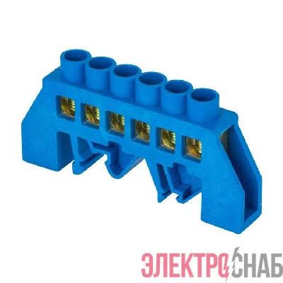 Шина нулевая N 6х9 6 отвер. латунь син. нейл. корп. комбинир. розн. стикер EKF sn0-63-06-dn-r