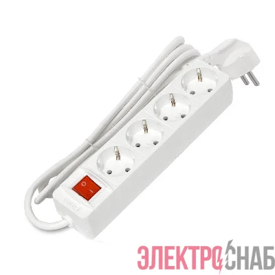 Удлинитель 4х1.5м с заземл. 10А IP20 2.2кВт ПВС 3х1 с выкл. бел. Союз 2789