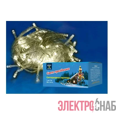 Гирлянда светодиодная ULD-S1500-100/DTA WARM WHITE IP20 15м с контроллером 100 светодиодов тепл. бел. провод прозр. Uniel UL-00005258
