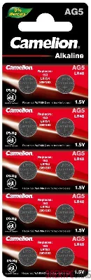 Элемент питания алкалиновый "таблетка" LR754/393A/193/G 5 Mercury Free AG5-BP0%Hg для часов BL-10 (блист.10шт) Camelion 12813