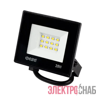 Прожектор светодиодный СДО-20 20Вт 6500К IP65 230В BL ДО прозр. закален. стекло ФАZА 5047266