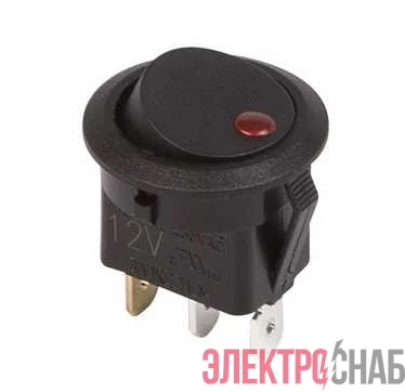 Выключатель клавишный круглый 12В 16А (3с) ON-OFF черн. с красн. подсветкой (RWB-215 MIRS-101Е-8С/D) Rexant 36-2580