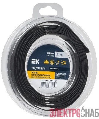 Трубка термоусадочная ТТУ нг-LS 8/4 черн. (уп.2м) IEK UDR12-008-004-002-K02-T