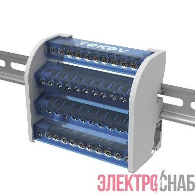 Шина на DIN-рейку в корпусе (кросс-модуль) 4 группы по 11 отверстий 125А TOKOV ELECTRICT KE-DBTB-125-4-11/3L+PEN